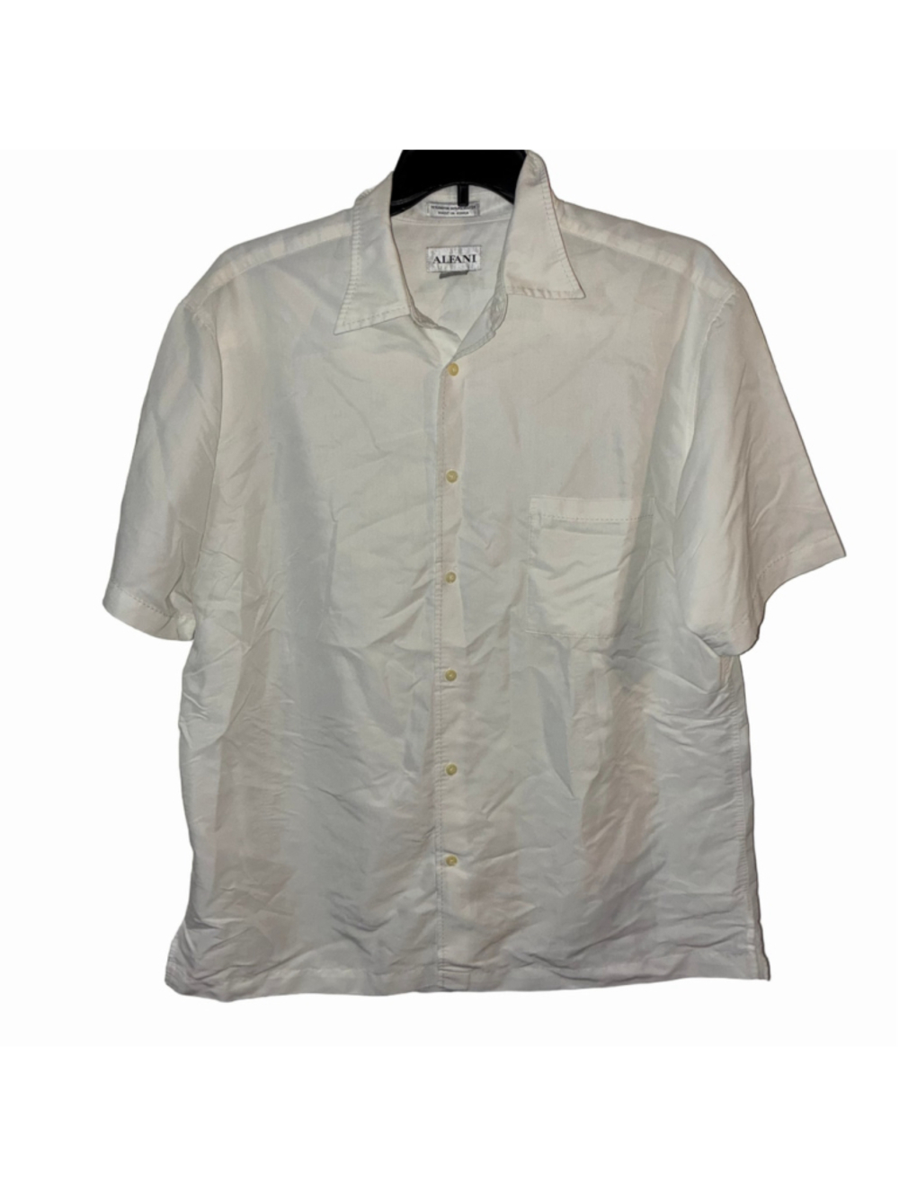 Men's Alfani Casual Short Sleeve Button Down Shirt White Lightweight Rayon XL
